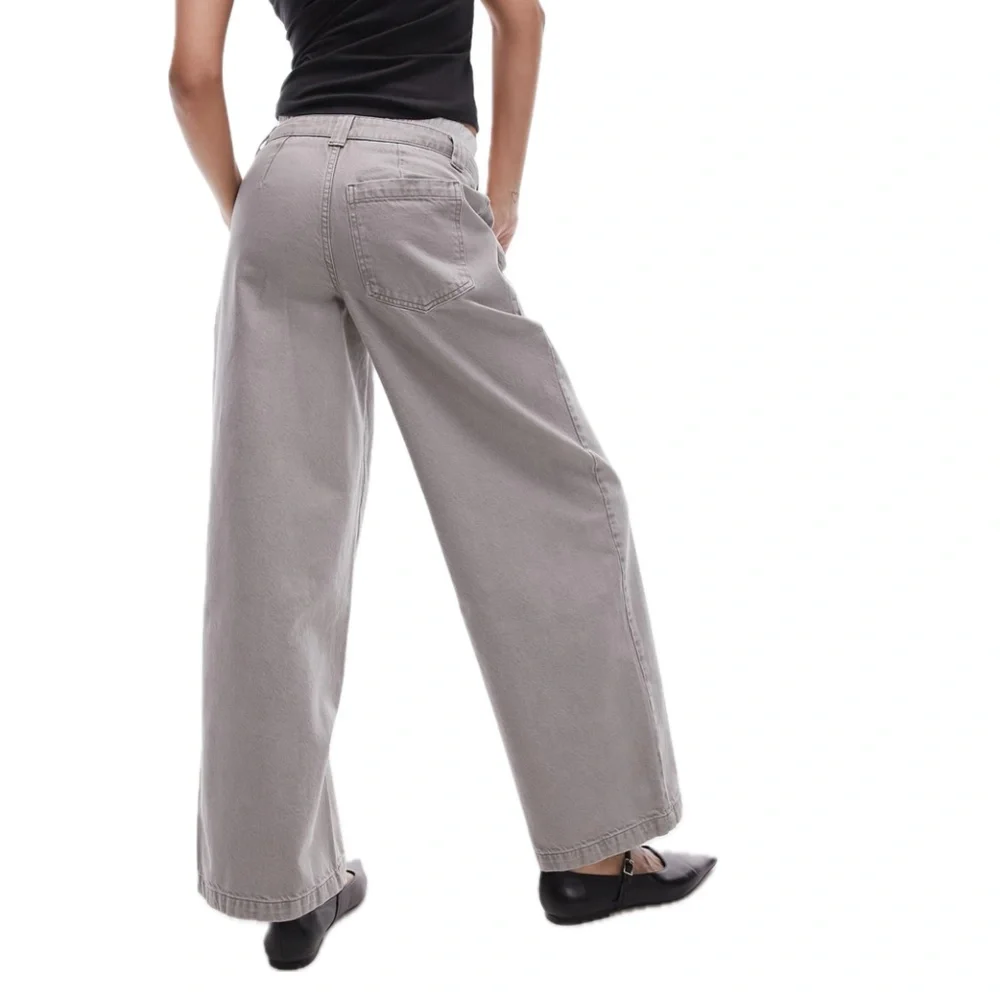 Topshop Boxer Waistband Cotton-Blend Wide-Leg Denim Pants (Grey/White) - Picture 4 of 16